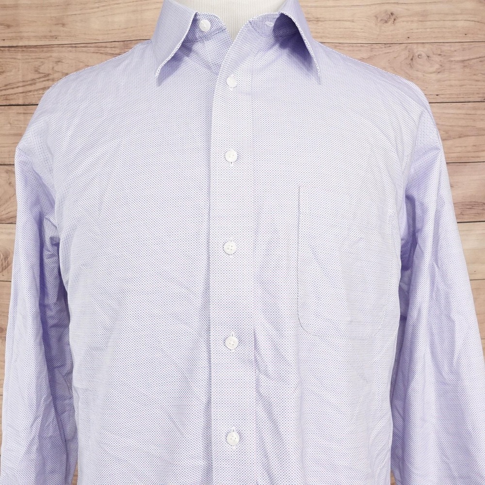 Roundtree & Yorke Dress Shirt Mens 17 35 Full Fit Purple Non-Iron Long Sleeve